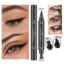 QIC 二合一印章眼线笔、黑色液体双头防水眼线笔翼状眼线笔、翼状印章眼线笔、完美翼猫眼模板印章适用于所有眼部化妆工具、午夜黑防水防晕染眼线笔、Vamp Wing、Wing Liner 三角头眼线笔（10mm 经典款） - 黑色 - 查看 7