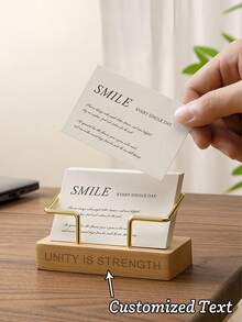 1 قطعة حامل بطاقات أعمال خشبي مخصص - تصميم هندسي حديث منظم مكتبي لمنزل والمكتب، حامل عرض وبطاقات بغرضين في خشب فاتح وذهبي، أدوات مدرسية، لوازم مدرسية