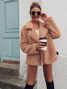 Damen Jacke Einfarbig mit Knopfleiste und fluffigem Material, für Herbst/Winter