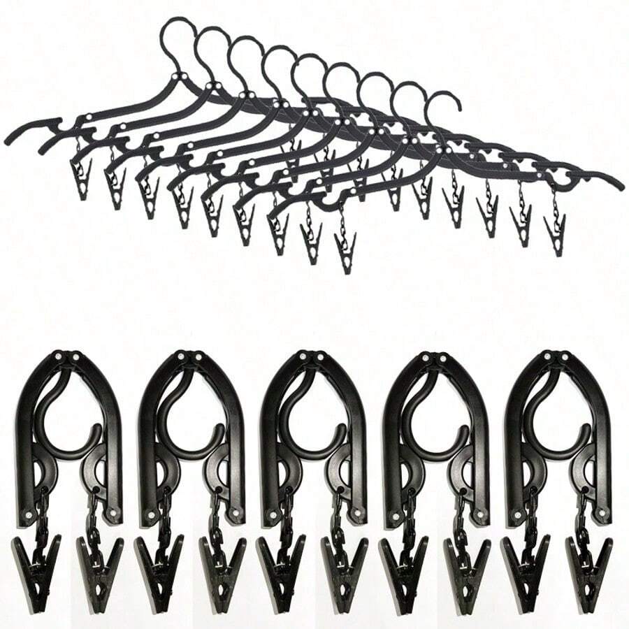 12件便携式折叠旅行衣架，节省空间的晾衣架，晾衣架，商务旅行折叠衣架，户外防风衣架。配结实的小夹子防风