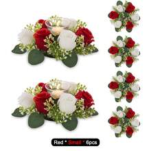 6pcs Small Candle Rings Wreaths 8.3 Inch Inner Diam White Fake Roses Artificial Flowers Wedding Centerpieces For Tables Spring Summer Wreath For Front Door Weddings Bouquet Party Decor - 3種顏色 - 查看 3