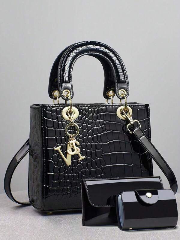[Bolsa de Mão com Padrão de Crocodilo de Luxo] Elegante Bolsa Tote com Padrão de Crocodilo de Luxo - Bolsa de Moda Feminina, Bolsa de Ombro, Bolsa Transversal