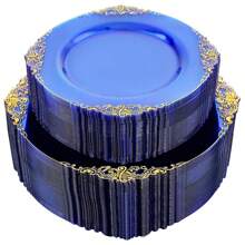 Reusable Transparent Blue Lace Gold-Rimmed Fruit Salad Plate, Suitable For Family Gatherings, Parties, Birthdays, Weddings, Outdoor Activities, Team Building, Etc.