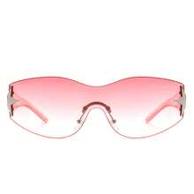 1pc Frameless Sleek Retro Y2K Style Fashion Sunglasses, Wrap-Around Sporty Rimless Women Shades, Glasses For Festival, Outdoor, Travel, Summer, Beach Accessories - 粉色 - 查看 1