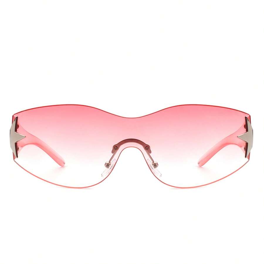 1pc Frameless Sleek Retro Y2K Style Fashion Sunglasses, Wrap-Around Sporty Rimless Women Shades, Glasses For Festival, Outdoor, Travel, Summer, Beach Accessories - 粉色 - 查看 1