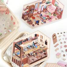 PET2.5D Landscape Sticker Little Corner Series Cartoon Miniature House Children's Fun Collage, School Supplies,Back To School