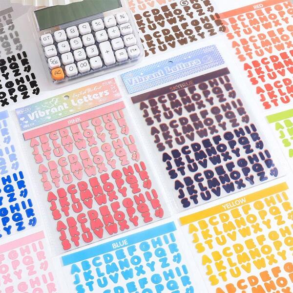8 Sheets/Pack Vibrant Alphabet Series Stickers, Korean Ins Style English Letter Stickers For Scrapbook, Diary, DIY Album Decor,School Supplies,Back To School