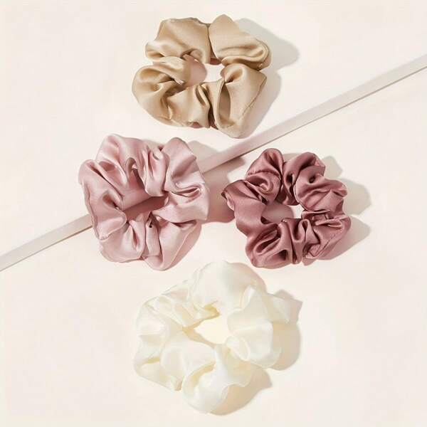 4pcs Women's Satin Scrunchies Hair Ties - Multi-Color Morandi Pastel Shades (Beige, Pink, Lavender, White) | Non-Slip Soft Hair Bands For Daily Use, Ponytails, Buns & Braids | Elegant Hair Accessories, Hair Styling Accessories, Satin Finish, Smooth Texture, Braid Accessory, Highquality Fabric, Beauty Essentials Fashionable Satin Hair Ties - Elegant Style, Multi-Color, Solid Pattern, High Elasticity & Comfort, Polyester Material, For Women