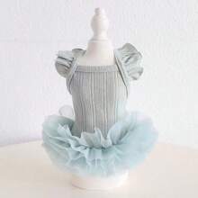 Vestido de princesa con mangas con volantes para perros y gatos pequeños como poodle, bichón frisé, pomerania, maltés, Yorkshire Terrier, etc. Atuendo para fiesta de cumpleaños, primavera/verano