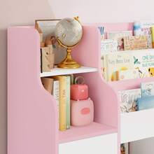 Toy Storage Furniture, Toy Organizer, Montessori Shelf, Toy And Book Storage Shelf, Toy Storage Box, 4 Doors, 2 Drawers With Wheels, 122x30x100cm - 粉色 - 查看 9