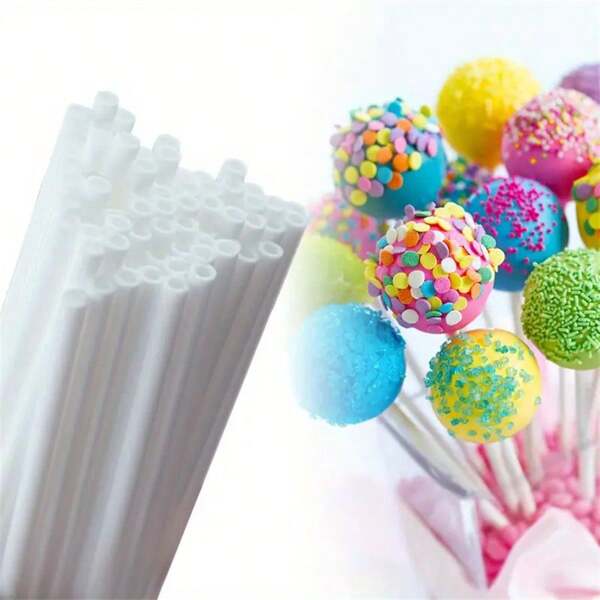 100/200/300pcs Plastic Lollipop Sticks, Safe For DIY Baking - Applicable For Cakes, Chocolates, Candies, Lollipops - Baking Tools, Cake Decorations