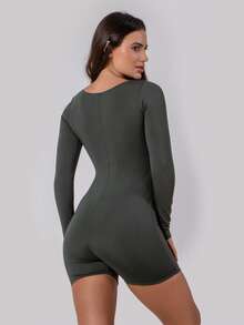 Yasmim Long Sleeve Fitness Jumpsuit RCL MODAS - xanh quân đội - Xem 3