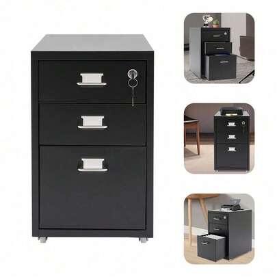 RibasuBB Lockable Vertical File Cabinet Metal Mobile File Cabinet Under Desk Office Home