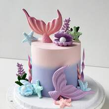 8pcs Purple Mermaid Cake Decorating Kit, Including Seashells, Mermaid Tails, Starfish Decor, Bringing Unparalleled Joy And The Most Beautiful Moments To Your Family And Friends. Bring Dreamy And Gorgeous Decor To Your Party. - Multicolor - View 4