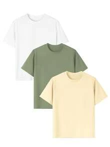 3件/包男童印花休闲圆领短袖T恤，幼儿夏季学生服装 - 多种颜色可选。舒适时尚的儿童T恤，带你探索世界！