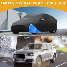 Car Cover Waterproof All Weather 210D, UV Sun Rain Protection, With Left Side Zipper - Black Blue 190.94"x75.59"x57.09" - View 2
