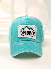 1 件男士时尚做旧贴花字母网眼棒球帽 - 湖藍 - 查看 2