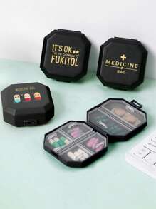 Boîte à pilules portable à compartiments, boîte de rangement de capsules à 6 grilles, avec impression de motif de pilule, boîte à pilules de voyage, boîte à médicaments, mini boîte à pilules, organisateur de pilules à 6 grilles, mini boîte à pilules de voyage pour comprimés, boîte hermétique pour médicaments et vitamines, distributeur organisateur, pour le voyage, la maison, le camping, l'extérieur, la randonnée, la chasse. Étui à pilules, boîte à pilules, trousse de premiers soins, accessoires de voyage, articles essentiels de dortoir