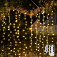 1pc Window Curtain Lamp, 300LED Fairy Curtain Lights With Remote Control, 8 Modes Curtain String Lights, Waterproof, USB Plug, Bedroom Window Christmas Party Copper Wire Lights, Home Decorations, For Party Wedding Christmas Indoor Outdoor Halloween,Fall Autumn,Christmas - Curtain Lights - View 2