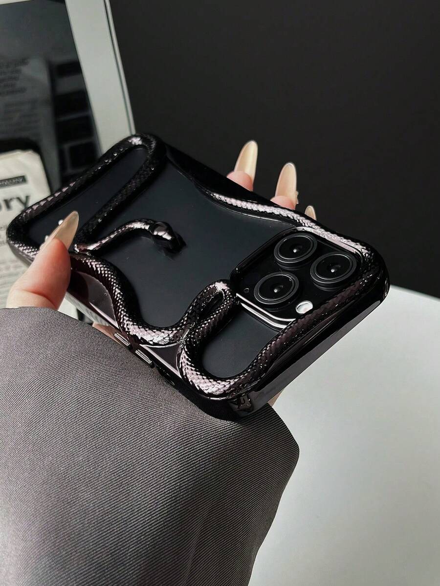 创意蛇纹镂空磨砂电镀软壳适用于 16 Pro Max/16 Pro/16，蛇年新款 15，个性化防摔 14/13/12/11 情侣手机壳防水防震防刮 - 黑色 - 查看 1
