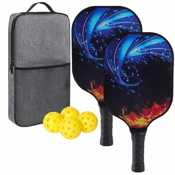 USAPA Standard Fiberglas Oberfläche Pickleball Schläger Set, Pickleball Set beinhaltet 2 Schläger, 4 Picklebälle und 1 Tragetasche, Pickleball Schläger Set geeignet für Herren, Damen, Anfänger und Profis