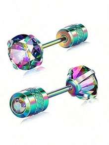 4 件 20 克 6 毫米不锈钢耳环套装 - 方晶锆石镶嵌平背耳钉，迷彩不锈钢女式耳环 | 防过敏，时尚夏季珠宝 | 适合日常佩戴、节日和假日 | 情人节、母亲节、毕业典礼和圣诞节的理想礼物 - 耳環組合 - 查看 3