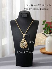 1pc Middle Eastern Style Women Water Drop Shaped Pendant Necklace With Gold Plated Hollow Carved Moroccan Bride Jewelry - Yellow Gold - View 3