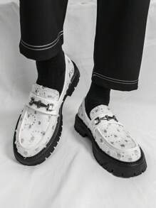 Men's Loafers Denim Distressed Decor British Style Formal Shoes, Casual White Dress Shoes