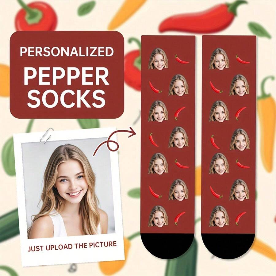 1双红辣椒定制袜子（不含黑色高跟鞋）、情侣定制袜子、毕业礼物、趣味高领定制袜子作为男士礼物、运动袜、定制运动袜、生日定制袜子作为情人节礼物、男士新奇袜子