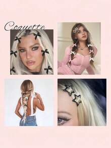 27 Stück/Set modisches Schleifen- und Stern-Haaraccessoire-Set, inklusive Stern-BB-Clips, verschiedene Größen von Schleifen-Haarclips in klassischem Schwarz, süßem Rosa und reinem Weiß - geeignet für Mädchen und Frauen, perfekt für Y2K-Alltagsoutfit, ein Muss für Modepioniere, Schulsachen, elegant, College, Winteroutfit für Frauen, Geschenke, Schleifen, niedlich, klassisch