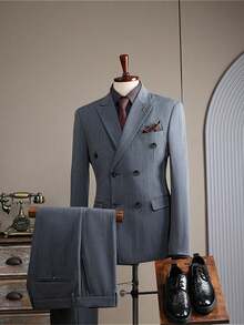 Double-Breasted Suit Two-Piece Men's Formal Wear British Fashion Graduation Ceremony Wedding Best Man's Wear Business Casual Suit Men's Wear - Light Grey - View 4