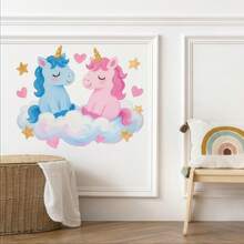1 件可爱卡通独角兽、云朵、星星墙贴花适用于卧室、客厅、入口