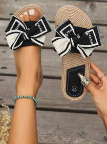 Damen Mode Sommer Leinen Schleifen Pantoffeln, EVA Sohle, atmungsaktives Material, Indoor Outdoor Sandalen, geeignet für Strand, Urlaub und Zuhause