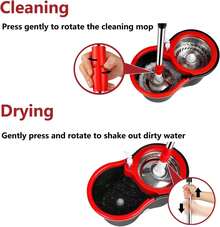 Spin Mop And Bucket Set, 360 Spin Mop And Bucket Stainless Steel,Floor Cleaning System,With 3 Replacement Heads (Black-1) - Đen-1 - Xem 2