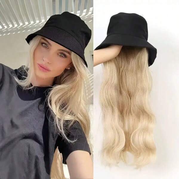 22-Inch Body Wave Synthetic Hat Wig With Cap - High-Temperature Fiber, Closed Network Cap, Easy To Wear For Women And Girls, Black, Heat-Resistant Wig | Natural Appearance | Wi