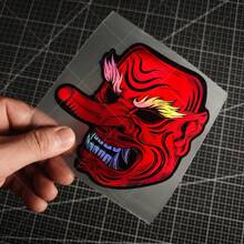 1pc Tengu Mythical Creature High-Quality Vinyl Laser Sticker - Ghost Mask, Noh Theatre Art, Horror-Themed, Japanese Style, Suitable For Cars, Motorcycles, Laptops, And Skateboards