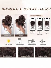 Deep Brown Messy Bun Hair Clip, Suitable For Updo, Wavy Curly Hairstyle, Fluffy Messy Bun Hair Piece - Coffee Brown - View 8