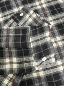 Women's Regular Plaid Dropped Shoulder Long Sleeve Loose Casual Shacket, Versatile Autumn