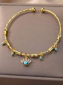 1PC Round Blue Zirconia Evil Eye Bangle For Women Men Open Gold Color Stainless Steel Evil Eye Bracelets Charm Thick Cuff Bangle Jewelry Gift