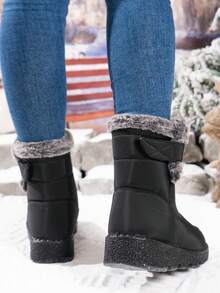 بوت ثلج نسائية متوسطة الطول مبطنة حرارياً، مقاومة للماء وغير انزلاقية، برأس مستدير وكعب مسطح، مناسبة للخارج في الشتاء، المقاس من 36 إلى 45