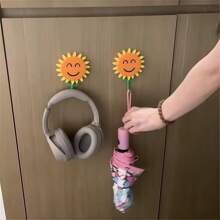 1/2PCS Sunflower Wall Hooks - Stretchable Self-Adhesive No Drill Hooks For Kitchen,Office,Door (ABS Material) Cute Flower Hooks For Keys,Towels,Home Decor