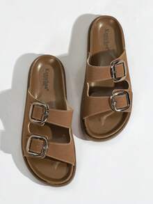 Chic Women's Summer Slippers, Comfortable Flatform Casual Slippers, Outdoors Beach Shoes, Versatile Slippers - Coffee Brown - View 6