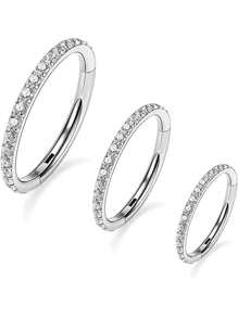 1 pieza Aro de nariz/oreja de acero inoxidable de primera calidad con piedra de circonia, bisel angular sin costura, adecuado para uso diario de hombres y mujeres