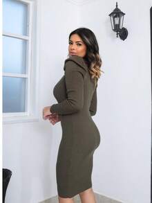 Vestido Midi Manga Longa Ombro Princesa Bufante Canelado Elegante!!!! - Verde Militar - Visão 3
