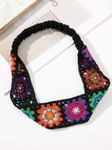 1 件休闲彩色针织花朵头带，颜色位置随机，发带秋冬发带发饰女士度假装女士