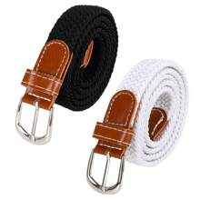2-Pack Stretch Braided Belts For Women & Men - No Buckle Invisible Waistband With Canvas Vintage Design, Elastic Belt For Jeans/Dress Pants, Multicolor Casual Unisex Accessories Fall, Autumn, Halloween