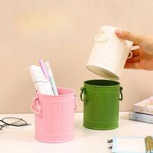 3Pcs Random Color Creative Simple Plastic Pen Holder Large Capacity Student Office Desktop Sundry Storage Box Makeup Brush DIY Storage Container,School Supplies,Back To School - Multicolor - View 3