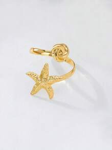 1 pièce Bracelet géométrique en nœud d'étoile de mer de style élégant pour vacances océaniques en métal, un jonc ouvert et ajustable pour les femmes, convient pour les fêtes d'été à la plage