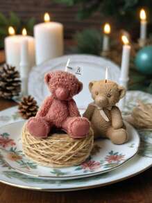 1 pièce Bougie parfumée en forme de nounours ours en peluche avec un cœur de rose. Objet décoratif fait main pour la chambre. Cadeau idéal pour les filles, parfums romantiques pour mariage/fête.