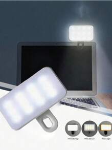 1 pieza Luz de relleno LED para selfie, luz de teléfono LED con 3 modos de iluminación, luz de relleno portátil y de clip mini para maquillaje, transmisión en vivo, conferencia de Zoom, luz de video/fotos recargable para teléfono, cámara, con batería integrada de 150mAh